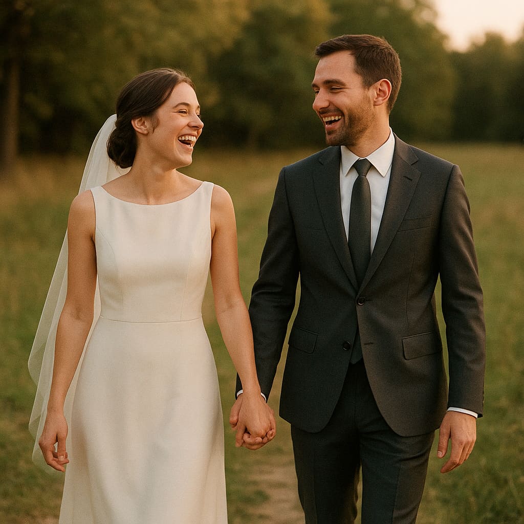 Hochzeitspaar in einem natürlichen Außenporträt